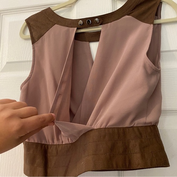 Double Zero Pleated Cross Front And Back Suede Leather Trim Crop Top - Picture 7 of 12